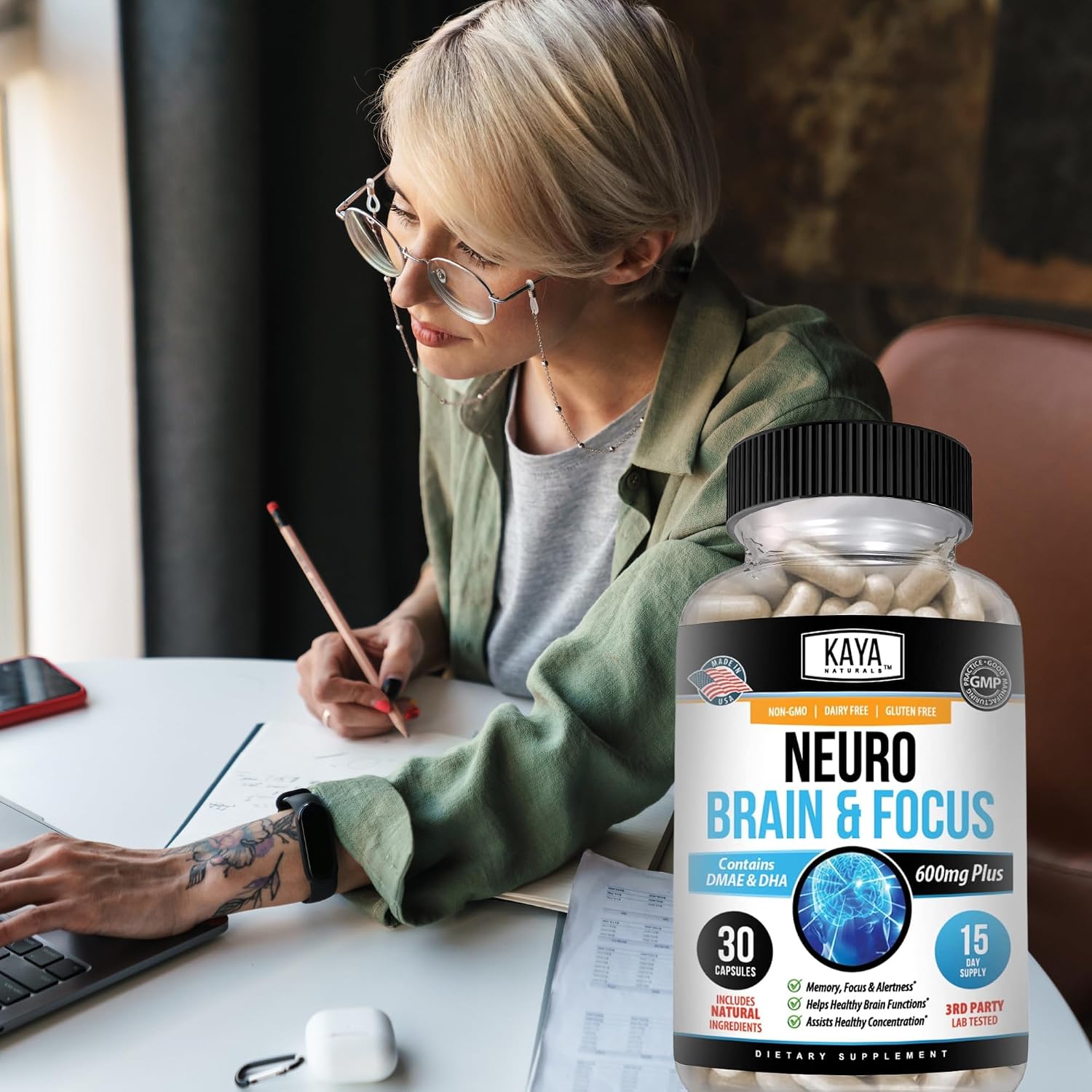 Kaya Naturals Neuro Brain - Nootropic Brain Support Supplement for Memory and Focus (30 Capsules) - görsel 9