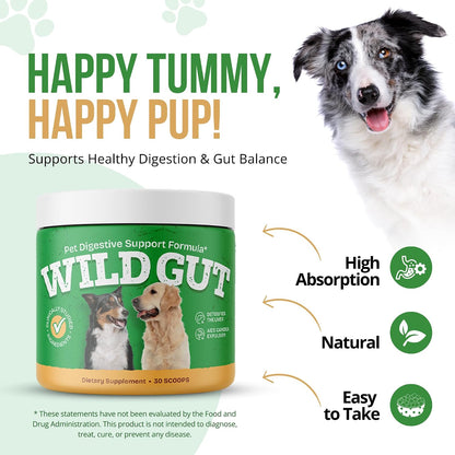 Wild Gut - Natural Probiotic Supplement for Pets | Supports Digestive Health & Gut Microbiome | 8 Probiotic Strains | 3 Bottles