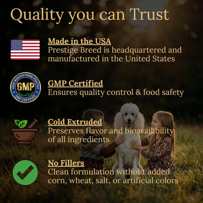 Prestige Breed Multivitamins, Balanced Nutrition for Your Poodle, 90 Chews, Made in the USA with Real Bacon