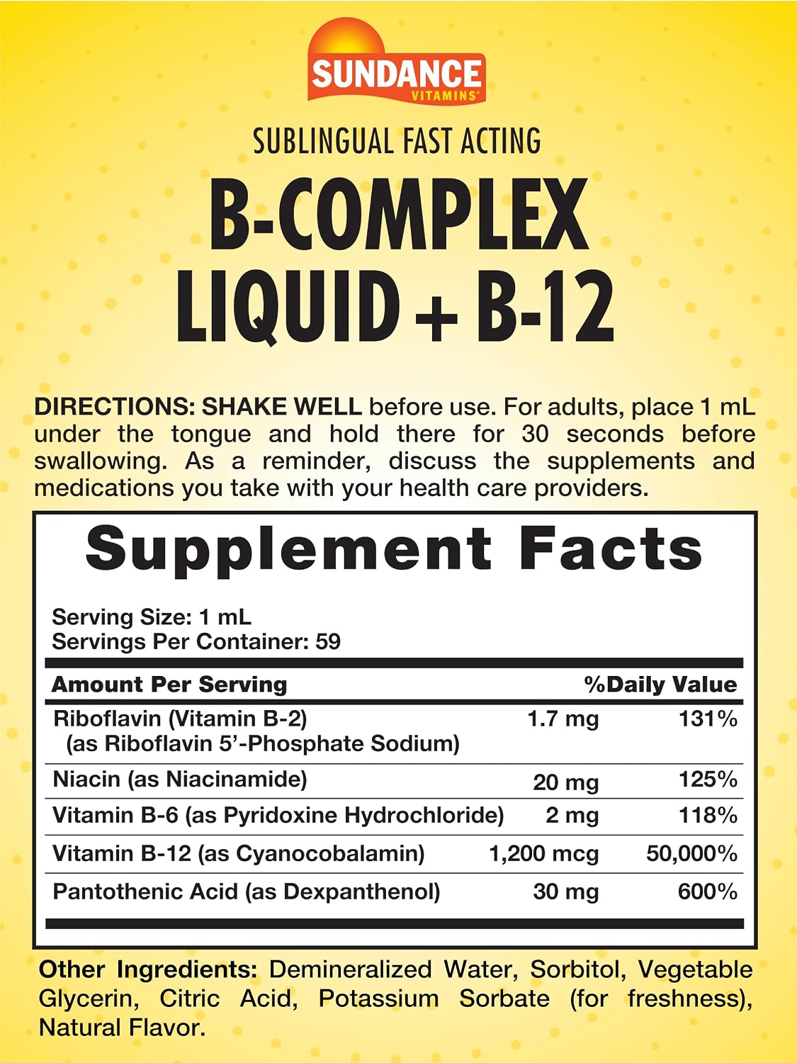Sundance Sublingual Vitamin B Complex – 59 ml, Berry Flavour, with B12, B6, B2 - görsel 2