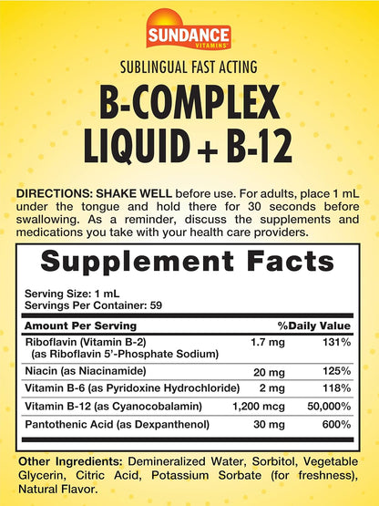 Sundance Sublingual Vitamin B Complex – 59 ml, Berry Flavour, with B12, B6, B2