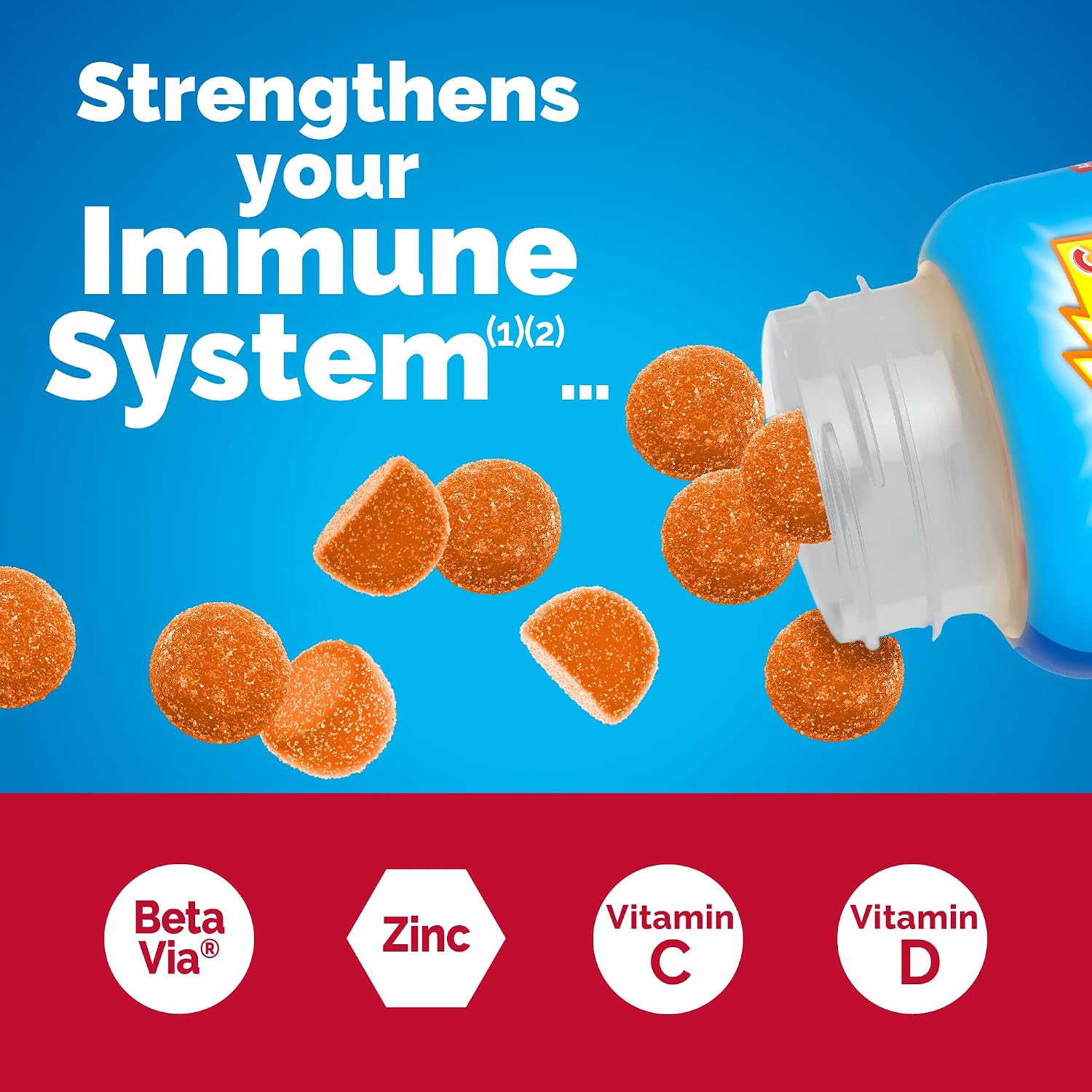 Emergen-C Immune+ Triple Action Immune Support Gummies with BetaVia, 750mg Vitamin C, B Vitamins, Vitamin D and Antioxidants, Super Orange Flavour - 45 Count - görsel 2