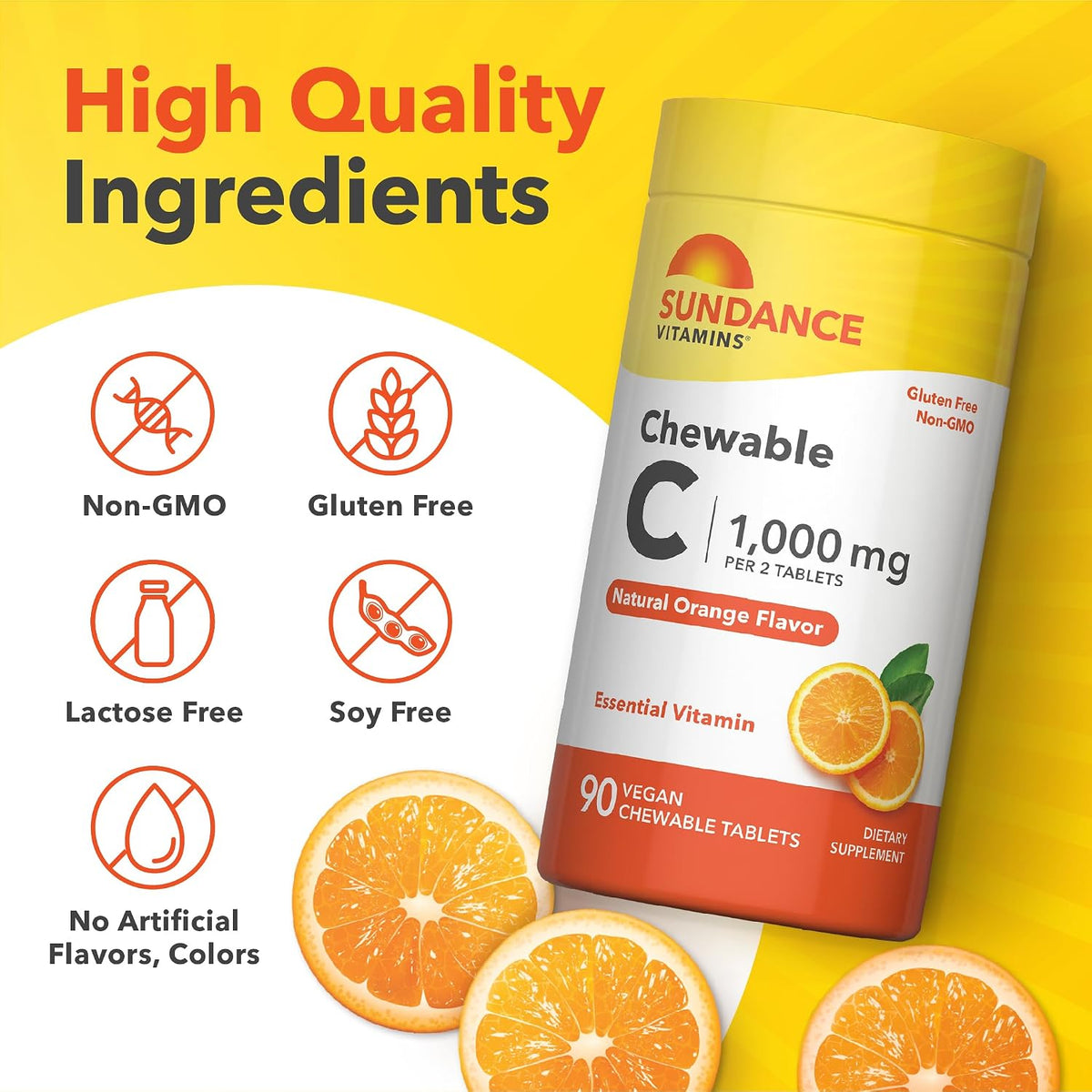 Sundance Chewable Vitamin C 1000mg | 90 Tablets | Natural Orange Flavour | Vegan, Non-GM & Gluten-free Supplement - görsel 4