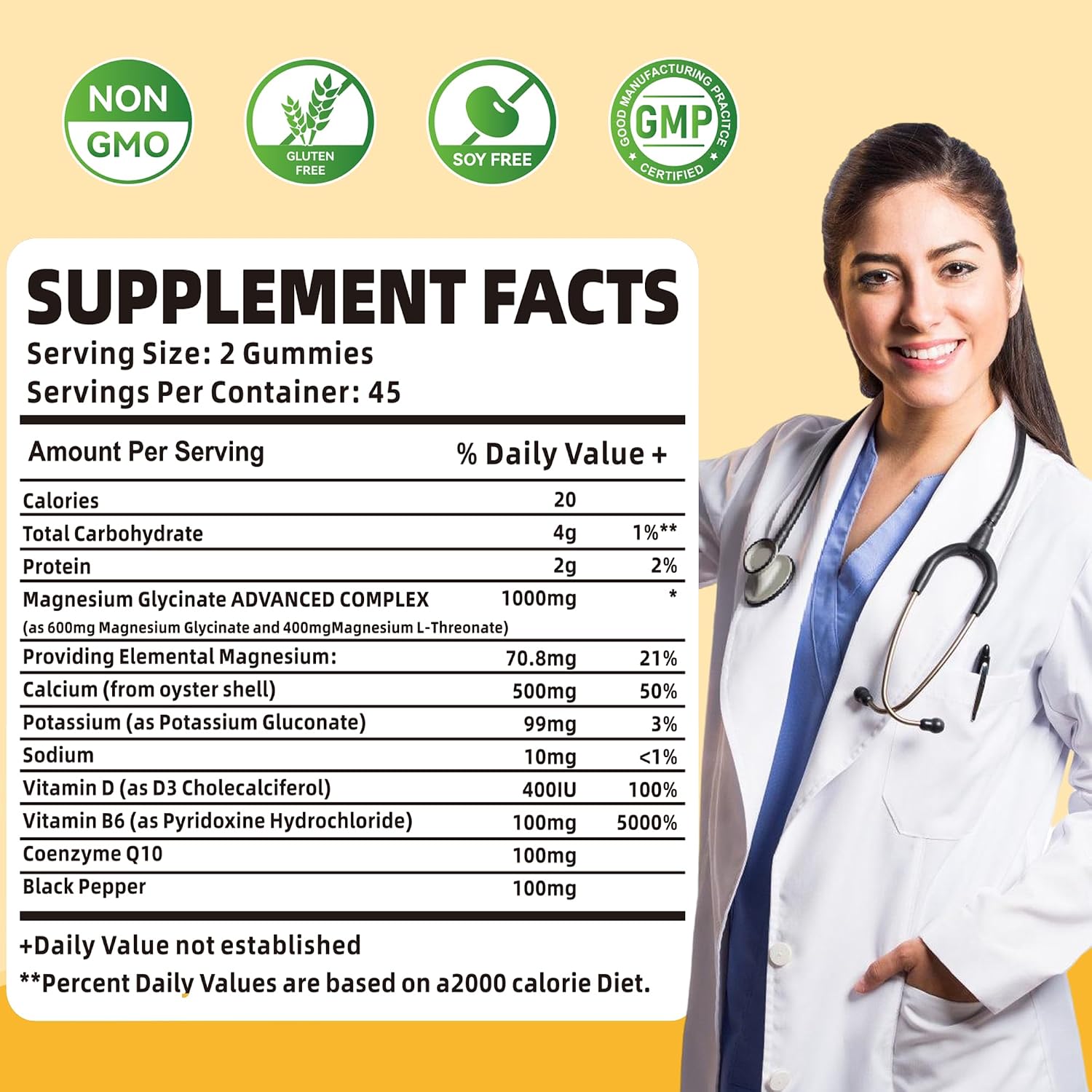 90 CT Magnesium Glycinate Gummies 1000mg - Sugar Free Magnesium Potassium Supplement with Vitamin D, B6, CoQ10 for Calm Mood & Sleep Support - 90 Mango Pineapple Gummies - görsel 2