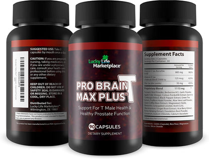 Pro Brain-T Max Plus – Support for Male Hormone Health & Healthy Prostate Function – Promote Energy & Endurance – Aid Cognitive Health & Concentration – Additional Mood & Immune Support – Improved Formula