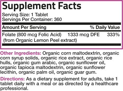 Bronson Organic Folic Acid (Vitamin B9 Folate) 800 mcg – 360 Tablets