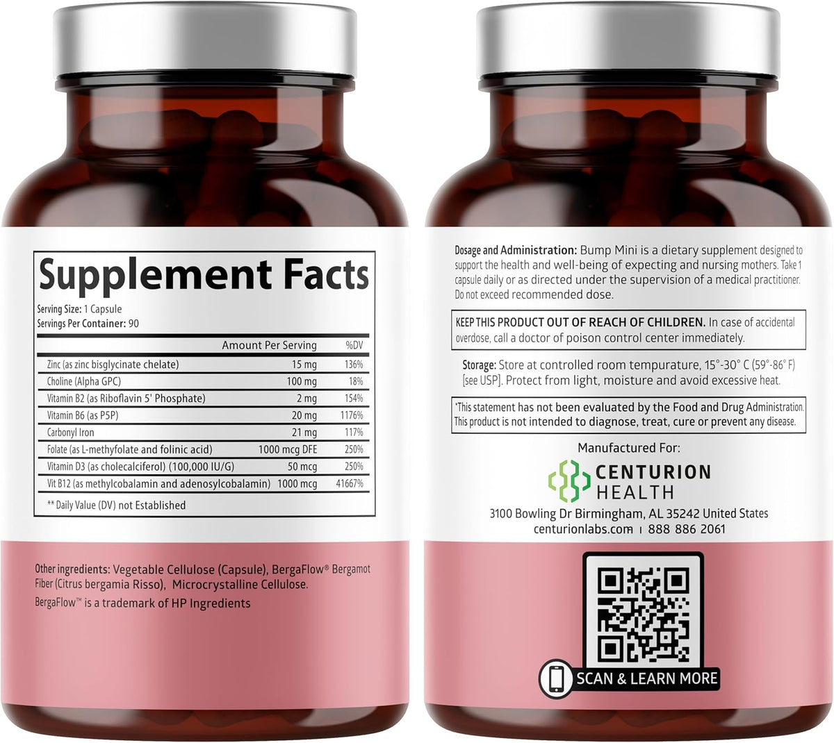 Centurion Health Bump Mini Complete Prenatal Vitamins with Folate, Choline, Carbonyl Iron, Zinc, Vitamin D3 and Vitamin B12 for Foetal Development and Pregnancy Support, 90 Capsules - görsel 2