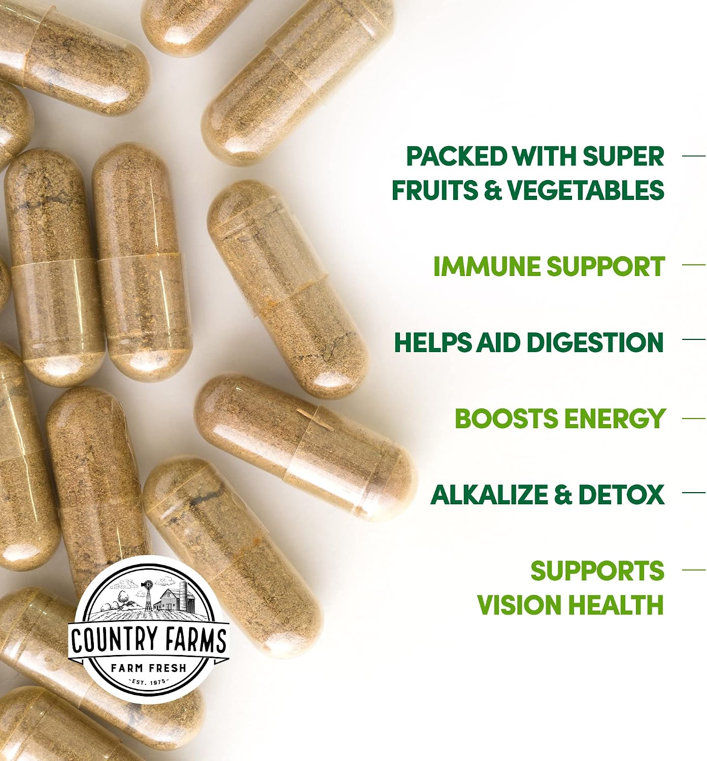 Country Farms Super Fruits and Veggies Capsules, 2 Pack - Whole Food Supplement with 30 Organic Superfoods - görsel 3