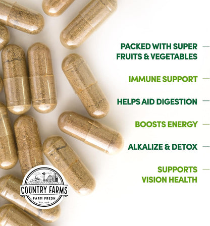 Country Farms Super Fruits and Veggies Capsules, 2 Pack - Whole Food Supplement with 30 Organic Superfoods