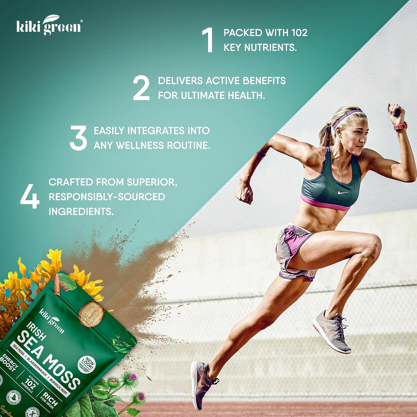 KIKI Green Irish Sea Moss Powder – Bladderwrack & Burdock Root – 227 g – Vegan Immune Support - görsel 5