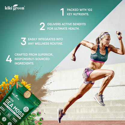 KIKI Green Irish Sea Moss Powder – Bladderwrack & Burdock Root – 227 g – Vegan Immune Support