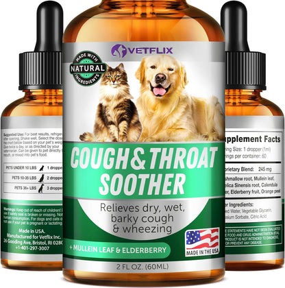 Vetflix Cough Relief Liquid for Dogs and Cats – Mullein Leaf & Elderberry Blend, 60 ml