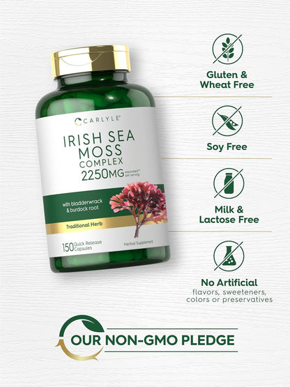 Carlyle Irish Sea Moss Capsules | 150 Count | Herbal Complex with Bladderwrack and Burdock Root | Non-GM & Gluten-free