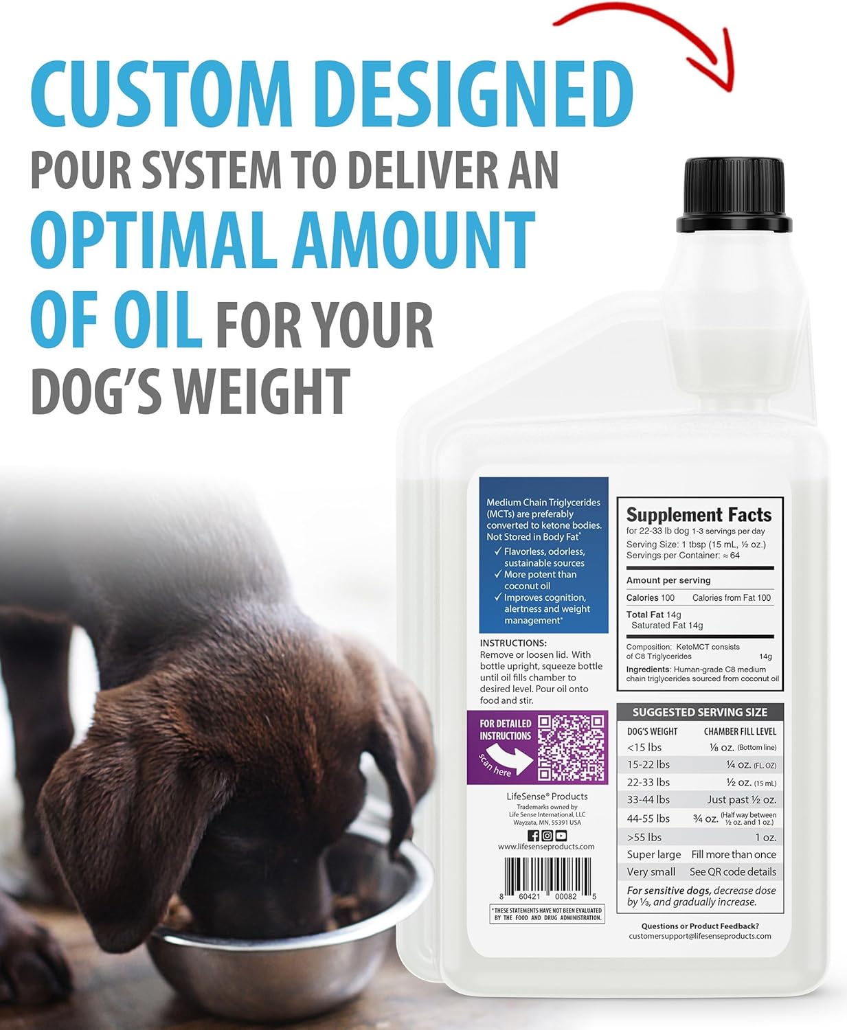 LifeSense C8 MCT Oil for Dogs | Sourced from Coconut Oil | Optimal Fuel for Your Dog’s Brain and Body | Human-Grade | Non-GMO | Keto-Friendly | Made in the USA by PhD Nutrition, 946 ml - görsel 2