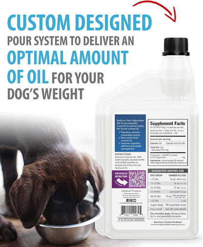 LifeSense C8 MCT Oil for Dogs | Sourced from Coconut Oil | Optimal Fuel for Your Dog’s Brain and Body | Human-Grade | Non-GMO | Keto-Friendly | Made in the USA by PhD Nutrition, 946 ml