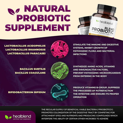 healblend Probiotic Capsules – Digestive Health & Immune Support, Non-GMO, Gluten-free, 120 Veg Caps
