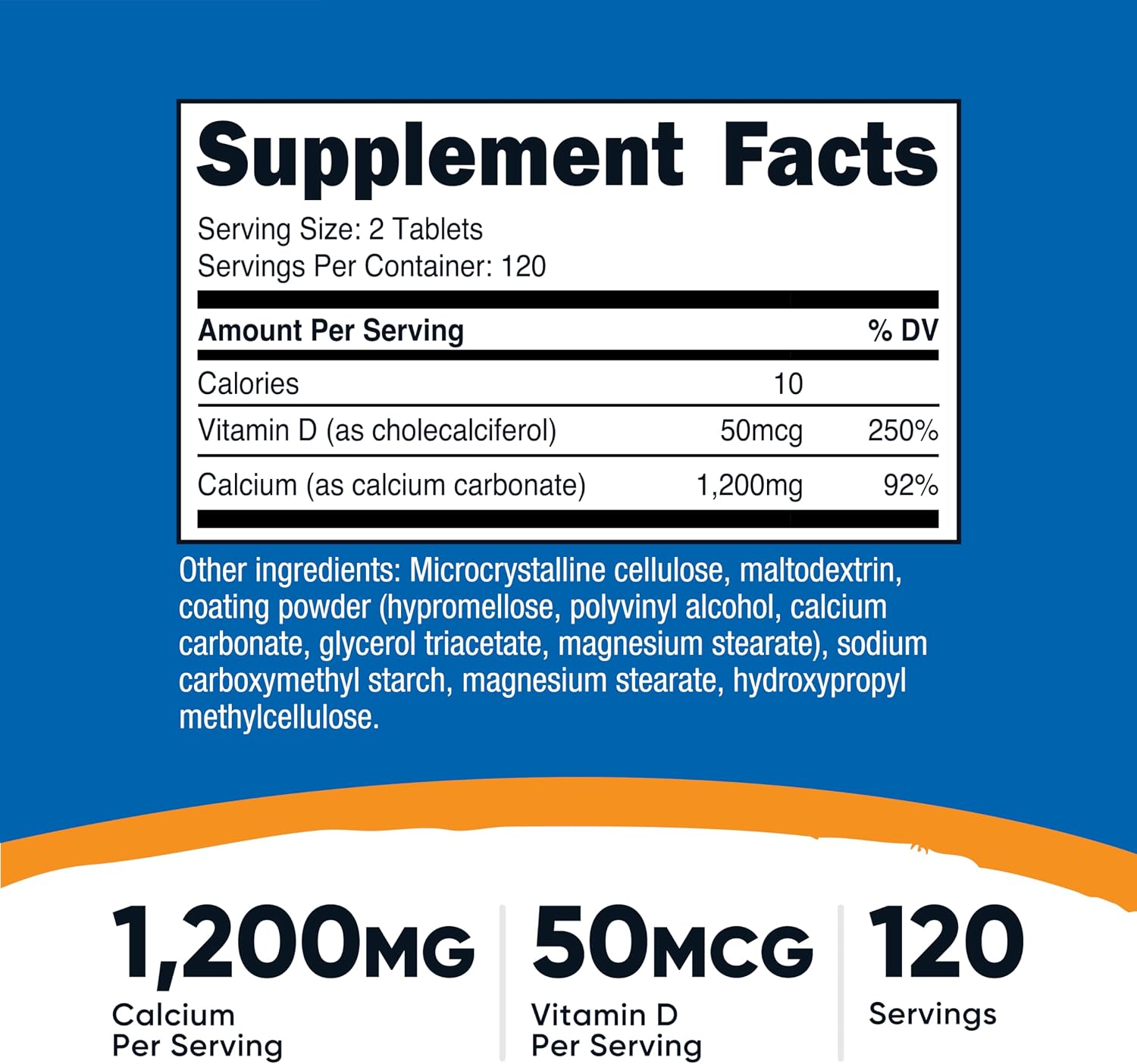 Nutricost Calcium & Vitamin D Supplement – 1200mg Calcium & 2000 IU D3, 240 Tablets - görsel 2