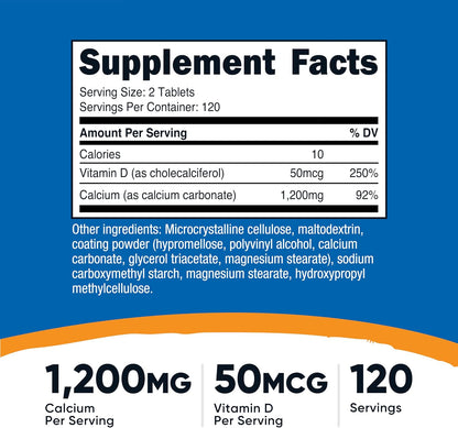 Nutricost Calcium & Vitamin D Supplement – 1200mg Calcium & 2000 IU D3, 240 Tablets