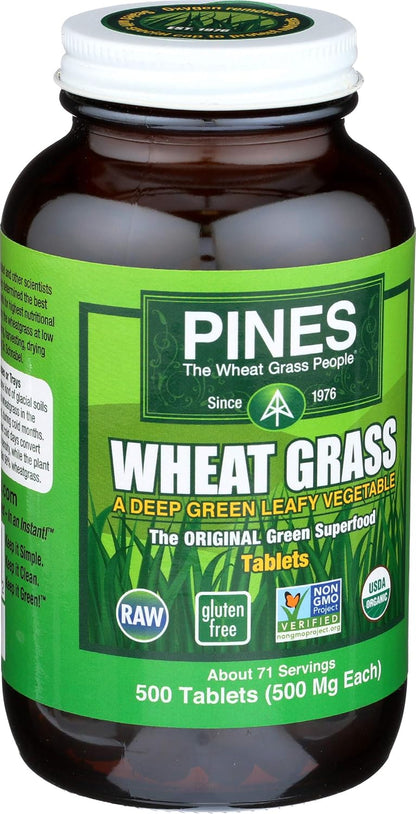 Pines Organic Wheat Grass Tablets, 500