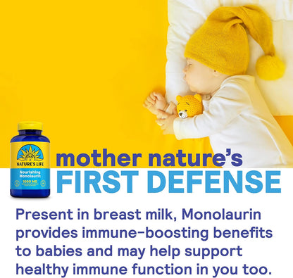 Nature's Life Monolaurin 1000 mg, Nourishing Monolaurin from Natural Raw Coconut, Immune Support Food Supplement, Gut Health, Balanced Gut Flora, 90 Servings, 180 Vegetarian Capsules