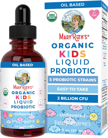 MARYRUTH'S Organics Children's Probiotic Liquid Drops - USDA Organic Probiotic for Digestive Health & Immune Support - Ages 4+ - Vegan, Non-GMO - 30 ml