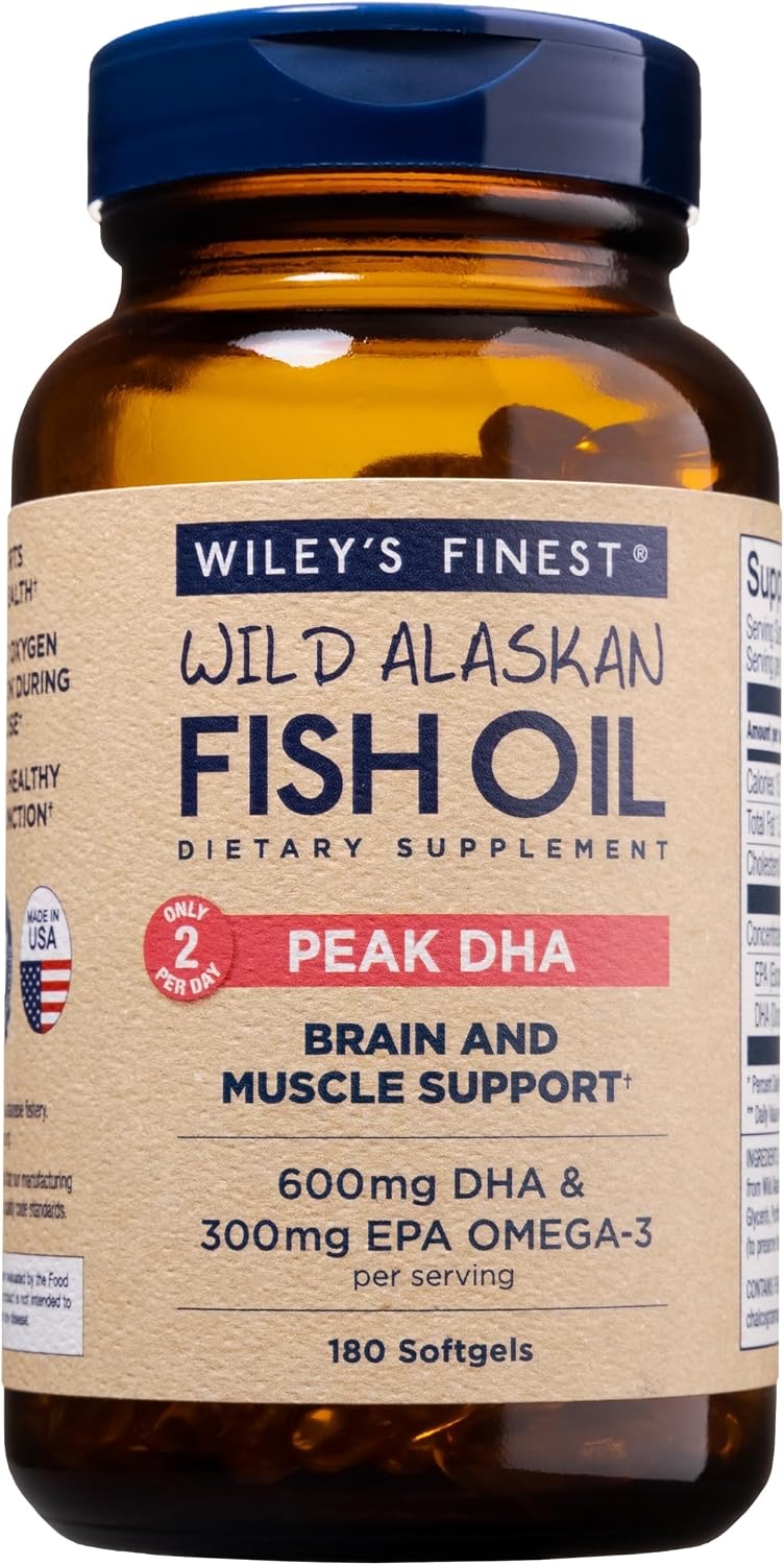 Wiley's Finest Wild Alaskan Fish Oil Peak DHA – 900mg EPA and DHA Omega-3s – 180 Softgels (90 Servings) - görsel 1