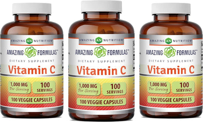 Amazing Formulae Vitamin C Supplement | 1000 mg | Veggie Capsules | Non-GMO | Gluten-Free | Made in USA (100 Count, 1 Pack)