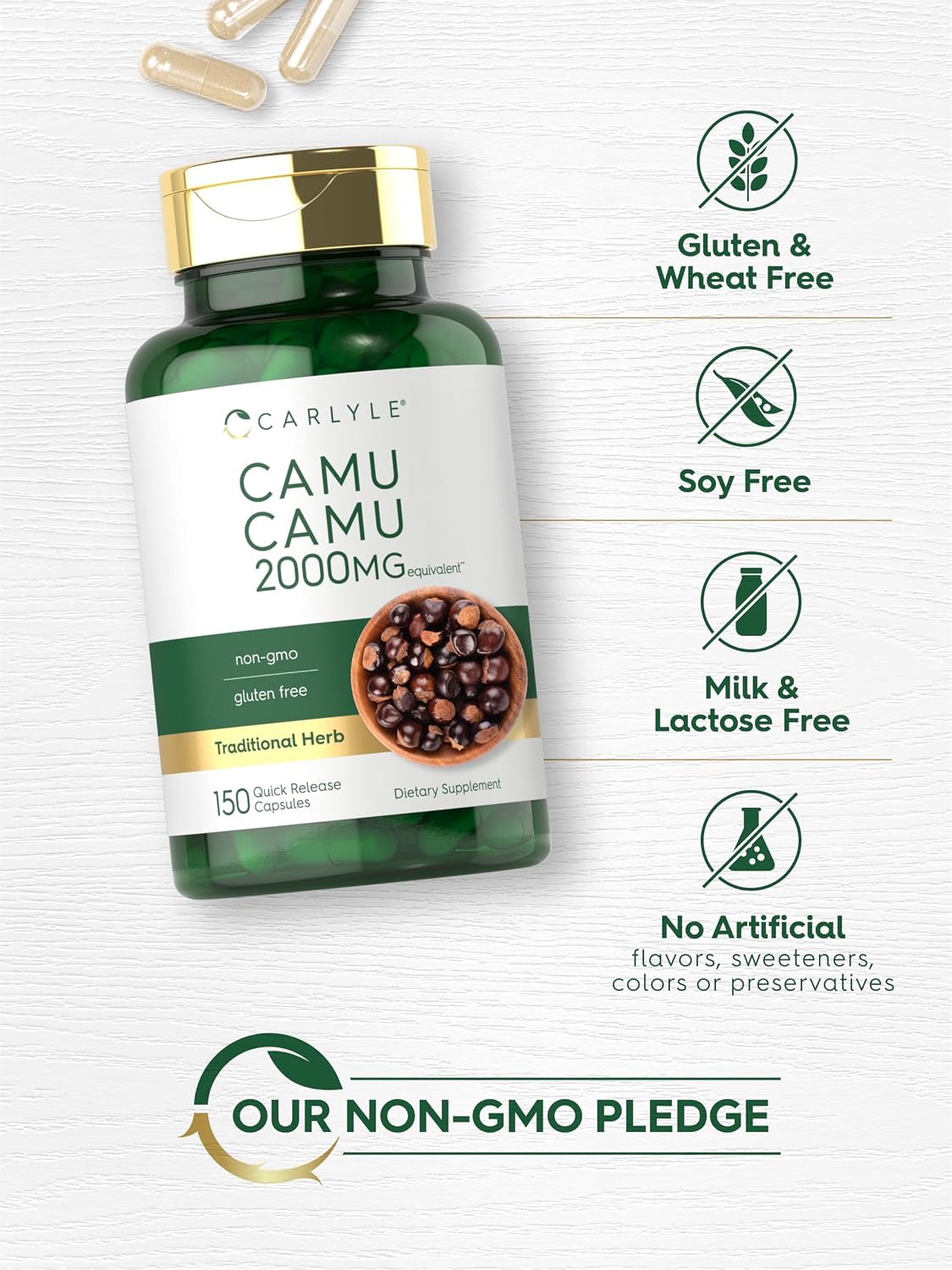 Carlyle Camu Camu with Vitamin C - 150 Capsules - Non-GMO & Gluten-free - görsel 5
