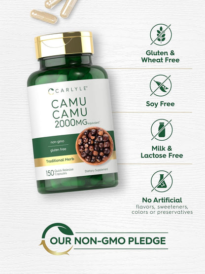 Carlyle Camu Camu with Vitamin C - 150 Capsules - Non-GMO & Gluten-free