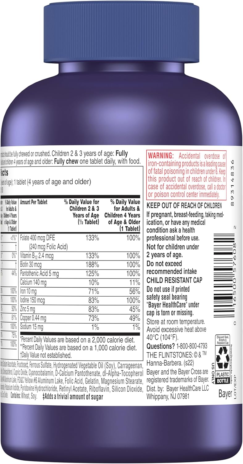 Flintstones Vitamins Chewable Children's Multivitamin, Complete with Iron, Calcium, Vitamin C, Vitamin D & More (180 Tablets) - görsel 9