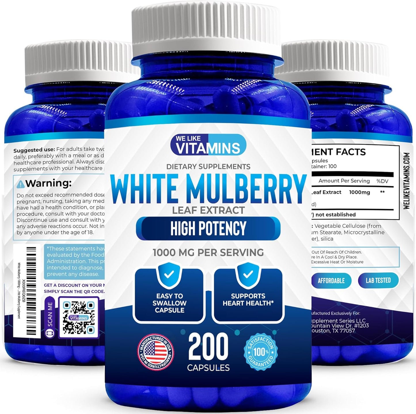 White Mulberry 1000mg 200 Vegan Capsules – White Mulberry Leaf Extract Supplement - görsel 1