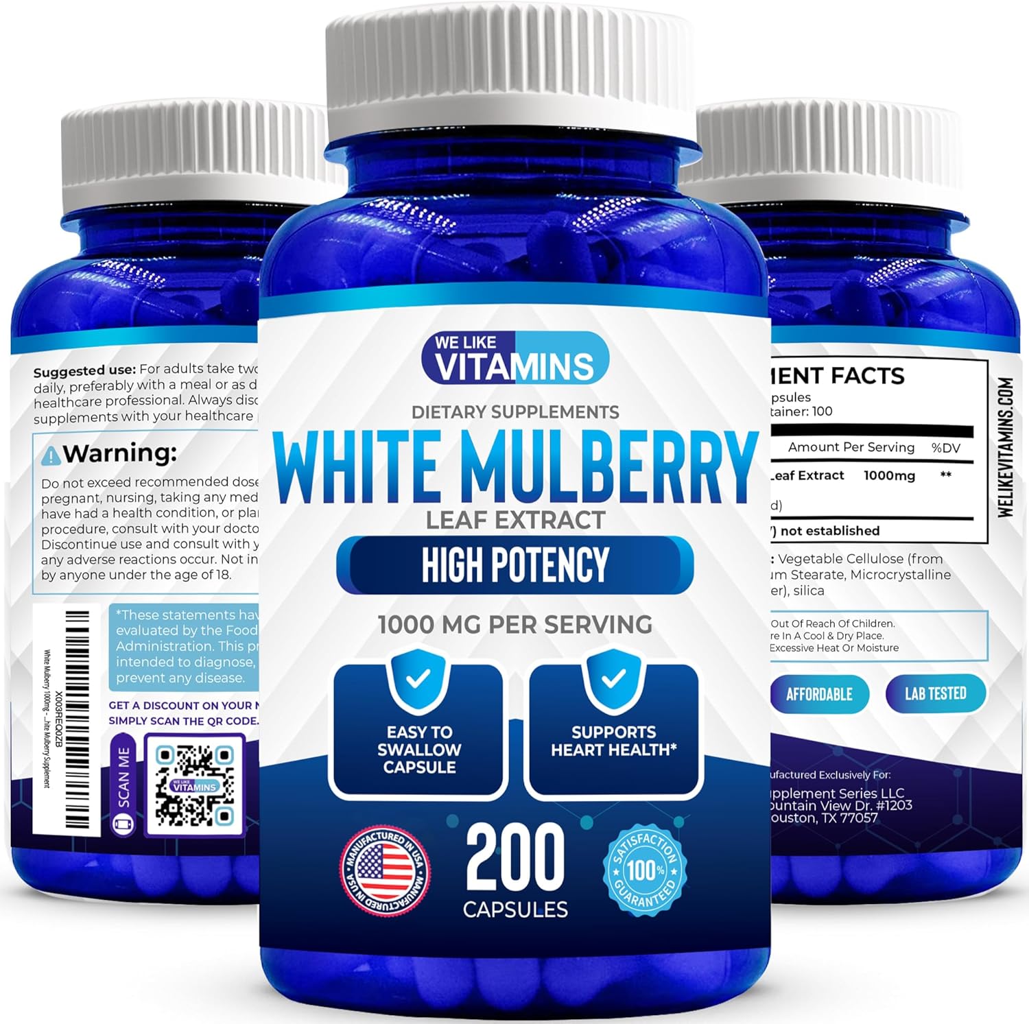 White Mulberry 1000mg 200 Vegan Capsules – White Mulberry Leaf Extract Supplement - görsel 1