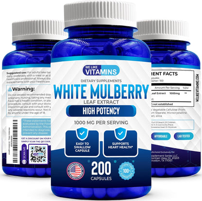 White Mulberry 1000mg 200 Vegan Capsules – White Mulberry Leaf Extract Supplement
