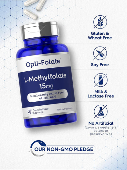 Carlyle L Methylfolate 15mg | 90 Capsules | Max Potency | Optimised and Activated | Non-GMO, Gluten-free | Methyl Folate, 5-MTHF