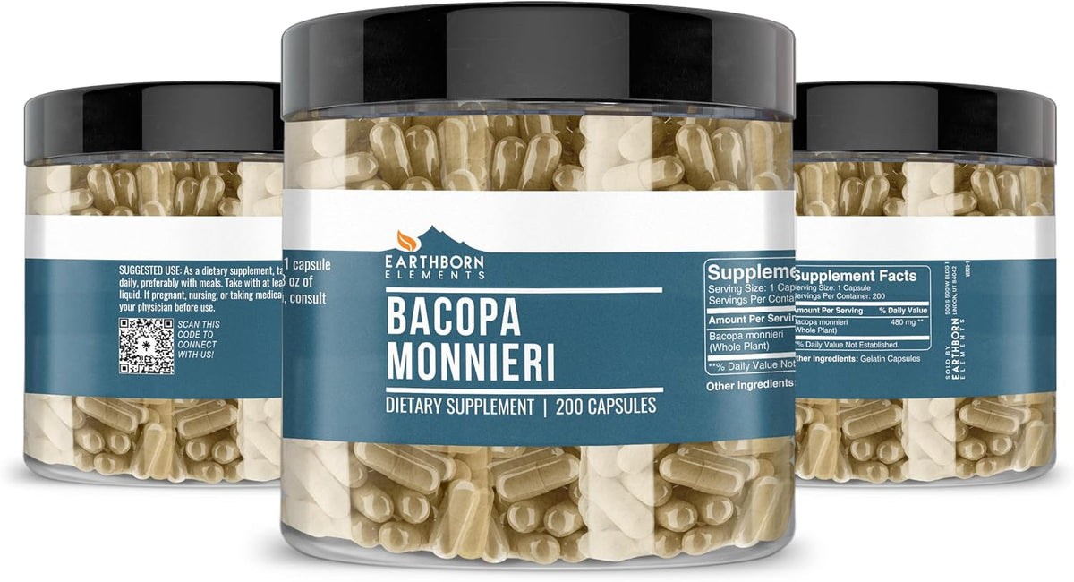 Earthborn Elements Bacopa Monnieri 200 Capsules, Pure & Undiluted, No Additives - görsel 4
