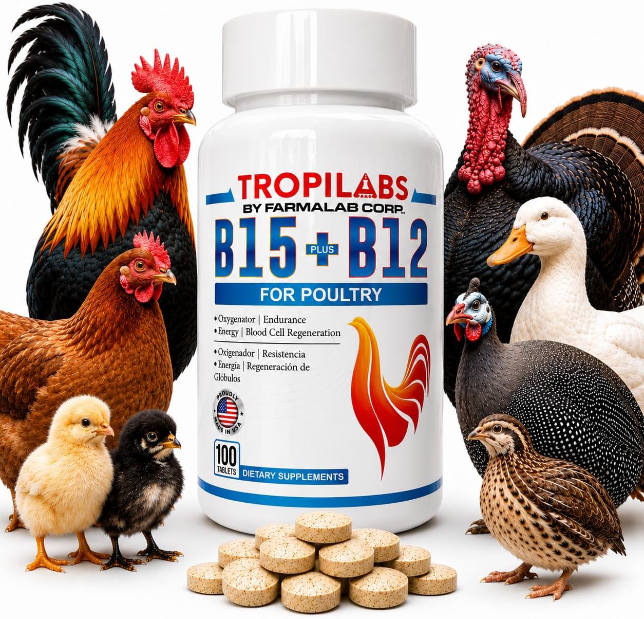 Farmalab B12 & B15 Supplement for Cockerels, 100 Tablets - görsel 1