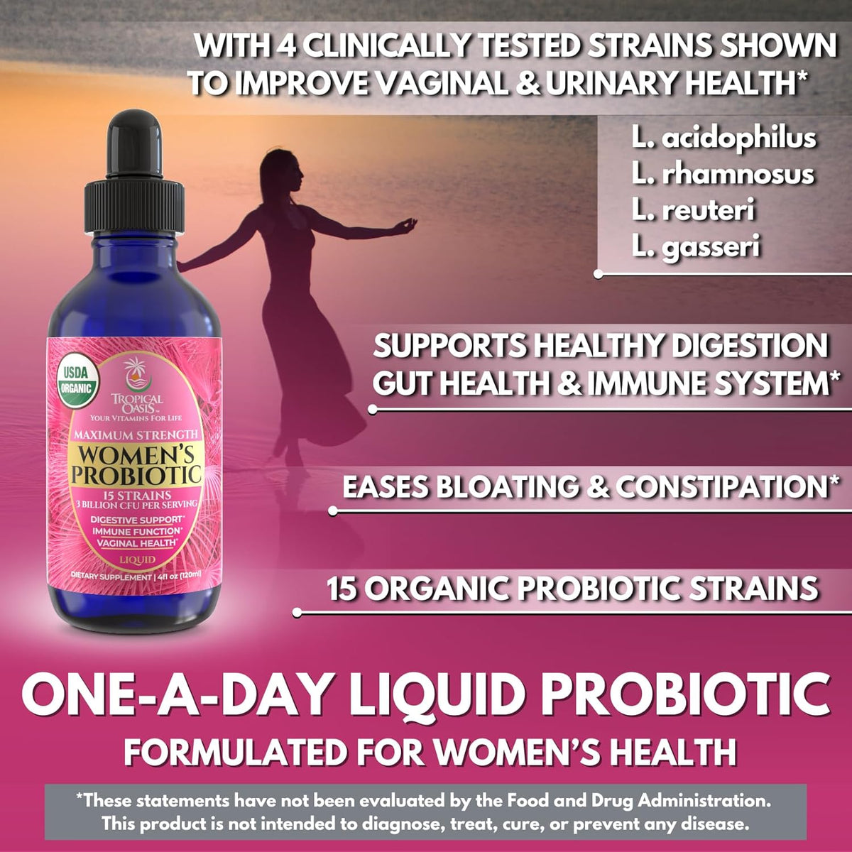 Organic Liquid Probiotic for Women - pH Balance, Feminine Health & Digestive Support - 15 Strains, 40 Servings - görsel 4