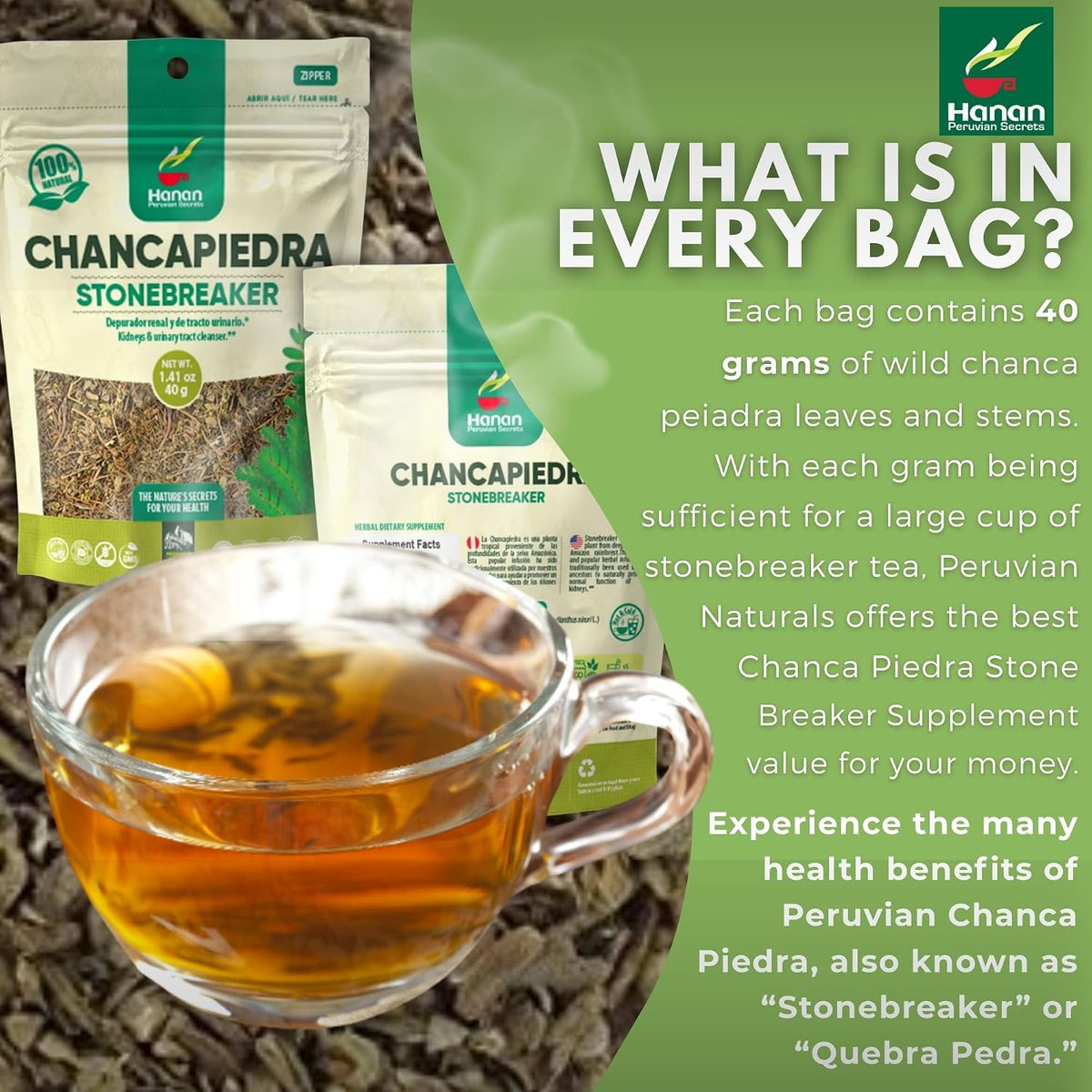 Hanan Chanca Piedra Loose Leaf Herbal Tea - Stone Breaker, 120g (3 Pack) - görsel 3