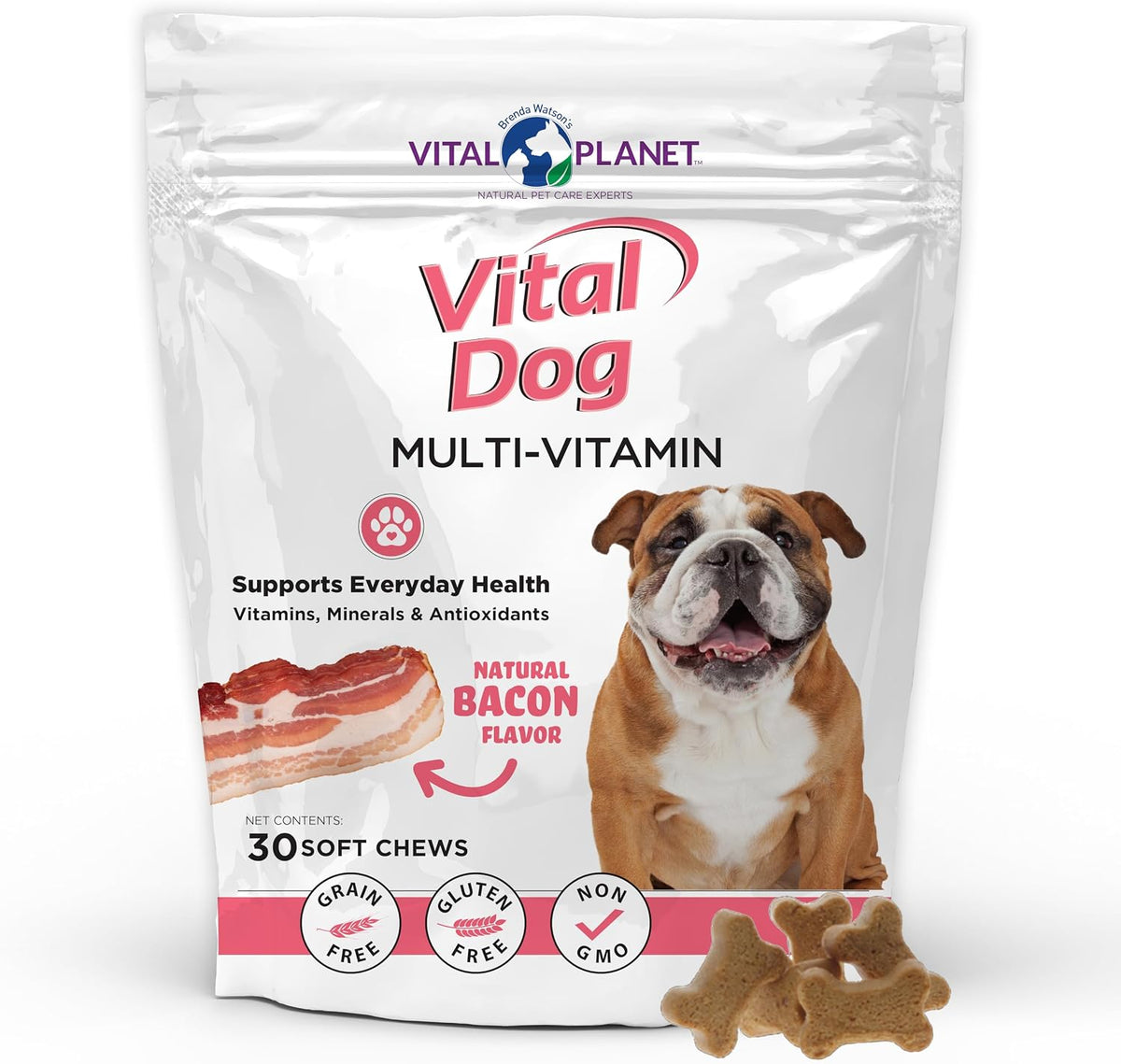 Vital Planet Vital Dog Multivitamin for Everyday Health – 30 Bacon Flavoured Soft Chews - görsel 1