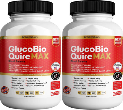 Gluco Bio Quire Max Blood Balance Ultra Food Supplement, 60 Capsules, Maximum Strength, Contributes to Normal Blood Sugar Levels, Supports Overall Health