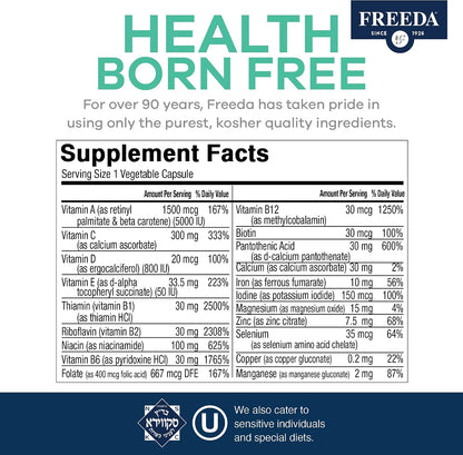 FREEDA Quintabs-M with Iron Multivitamin - Kosher, Vegan, One Daily