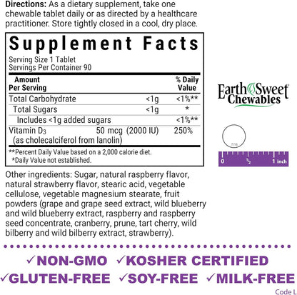 Bluebonnet Nutrition Earth Sweet Vitamin D3 2000 IU Chewable Tablets, 90 Count