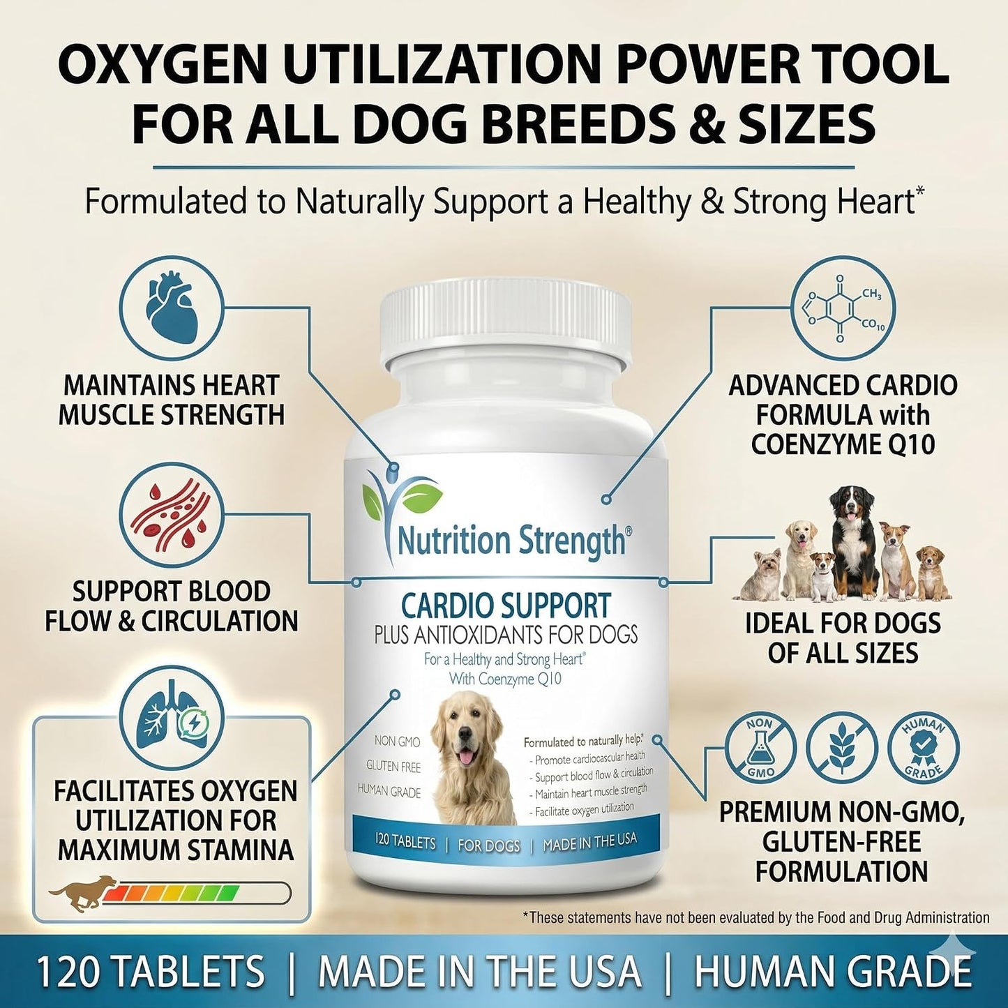 Cardio Support for Dogs Plus Antioxidant, L-Carnitine, L-Taurine, with Coenzyme Q10 and Vitamin E, Supports a Healthy and Strong Dog Heart, 120 Chewable Tablets - görsel 5