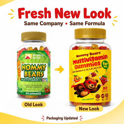 NOMMY BEARS Children's Multivitamin Gummies – 11 Essential Nutrients, Gelatine-Free, Vegan, Natural Flavours