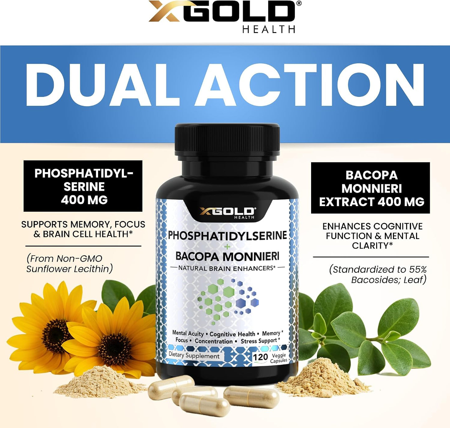 PhosphatidylSerine & Bacopa Monnieri 800 mg - Mental Focus Supplement (120 Vegetarian Capsules) - görsel 4