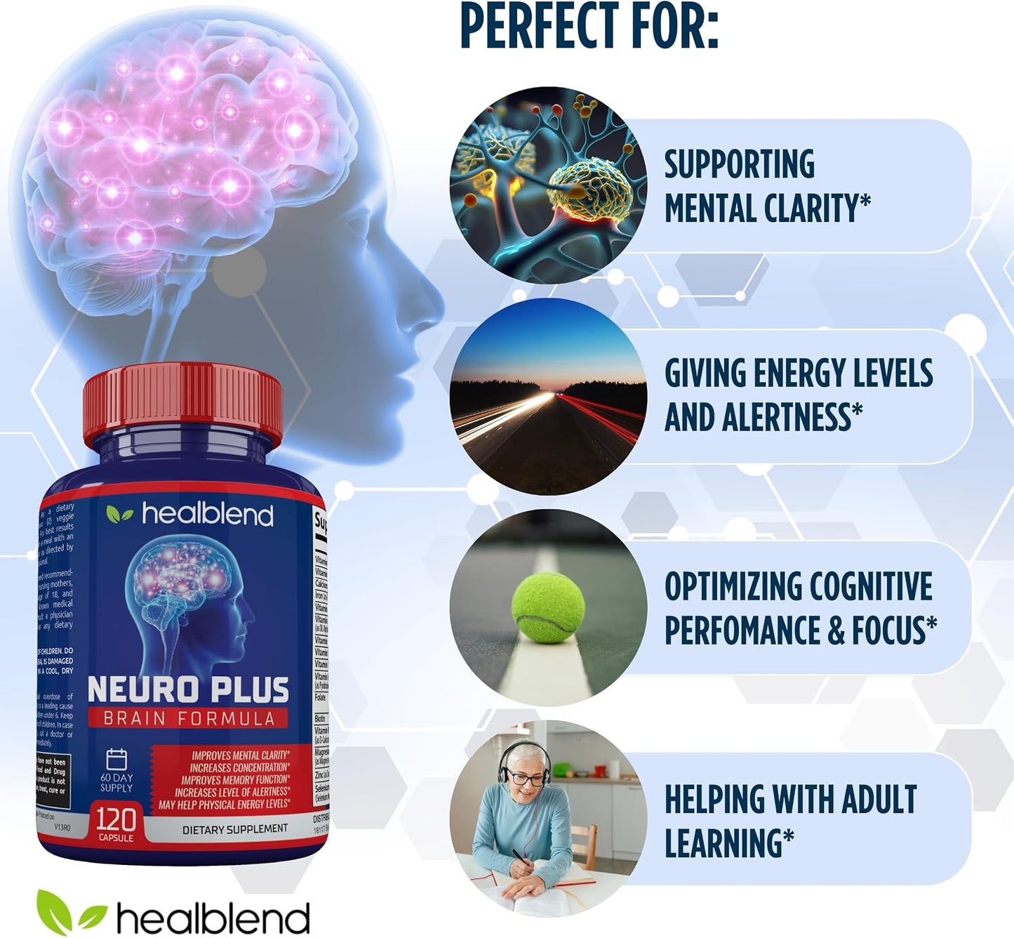 Neuro Plus Brain & Focus Formula – Nootropic Brain Booster, 120 Capsules - görsel 3