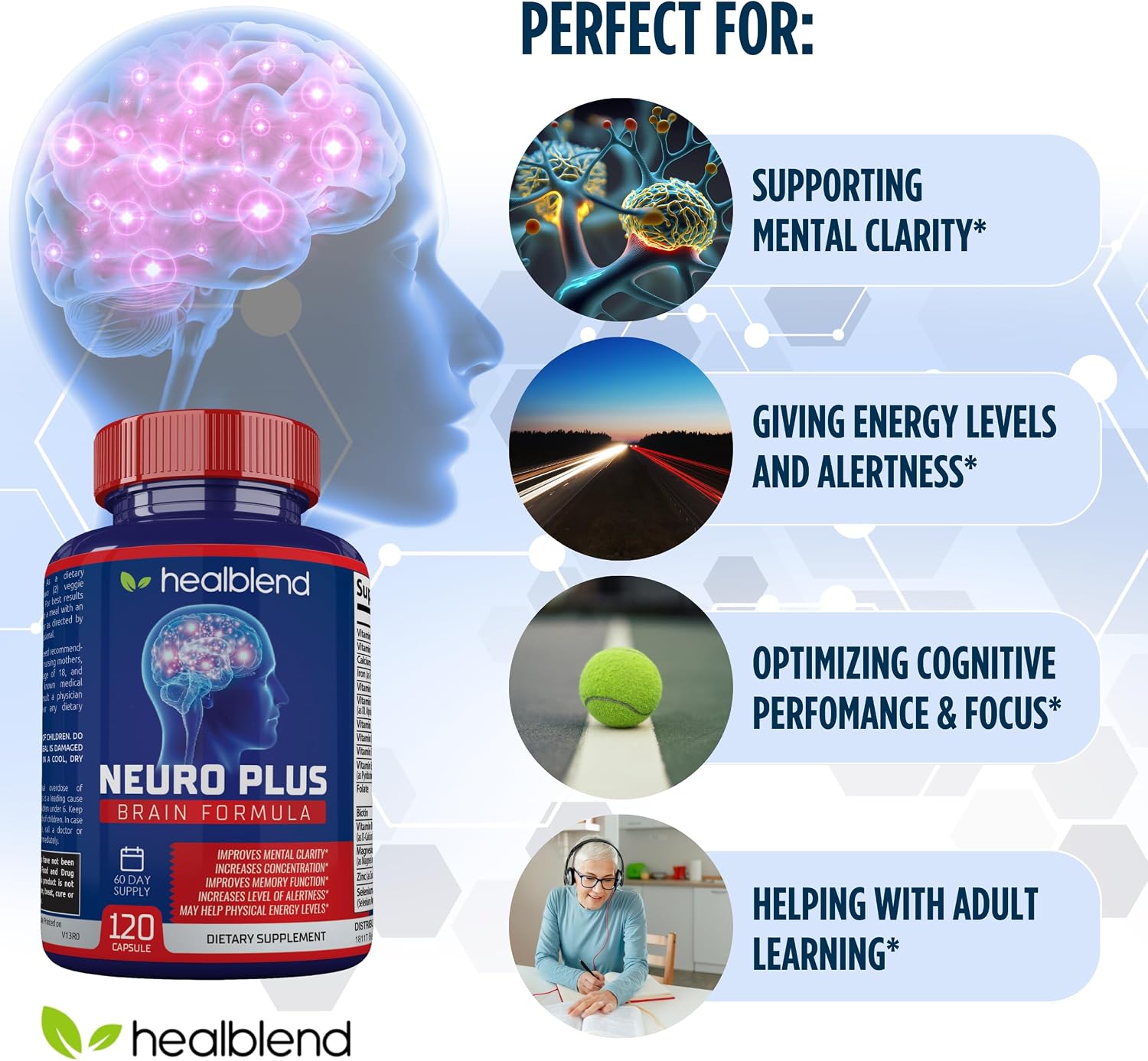 Neuro Plus Brain & Focus Formula – Nootropic Brain Booster, 120 Capsules - görsel 3