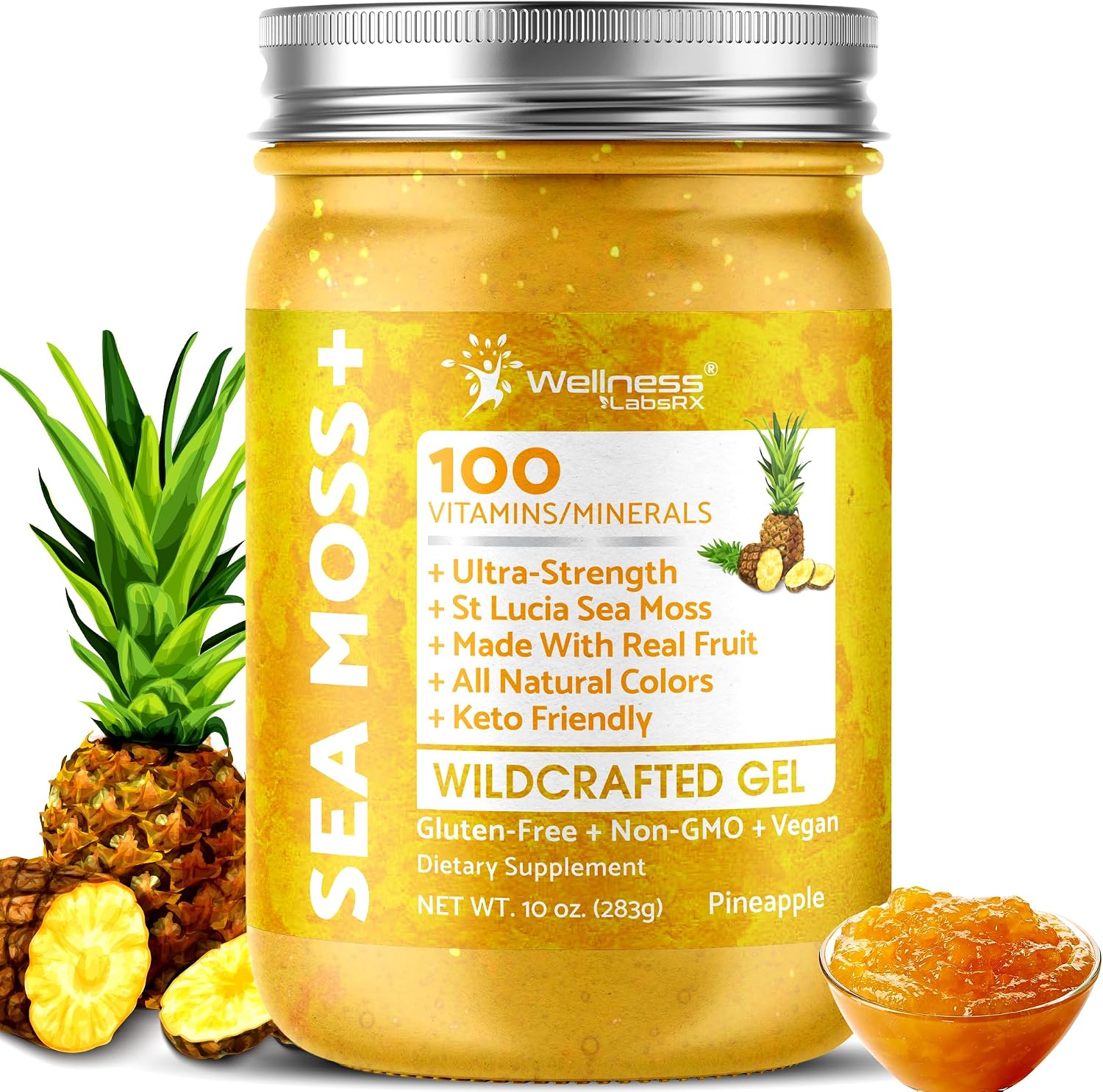 WELLNESS LABSRX Irish Sea Moss Gel - Wildcrafted Superfood Pineapple Flavour - 283g - görsel 1