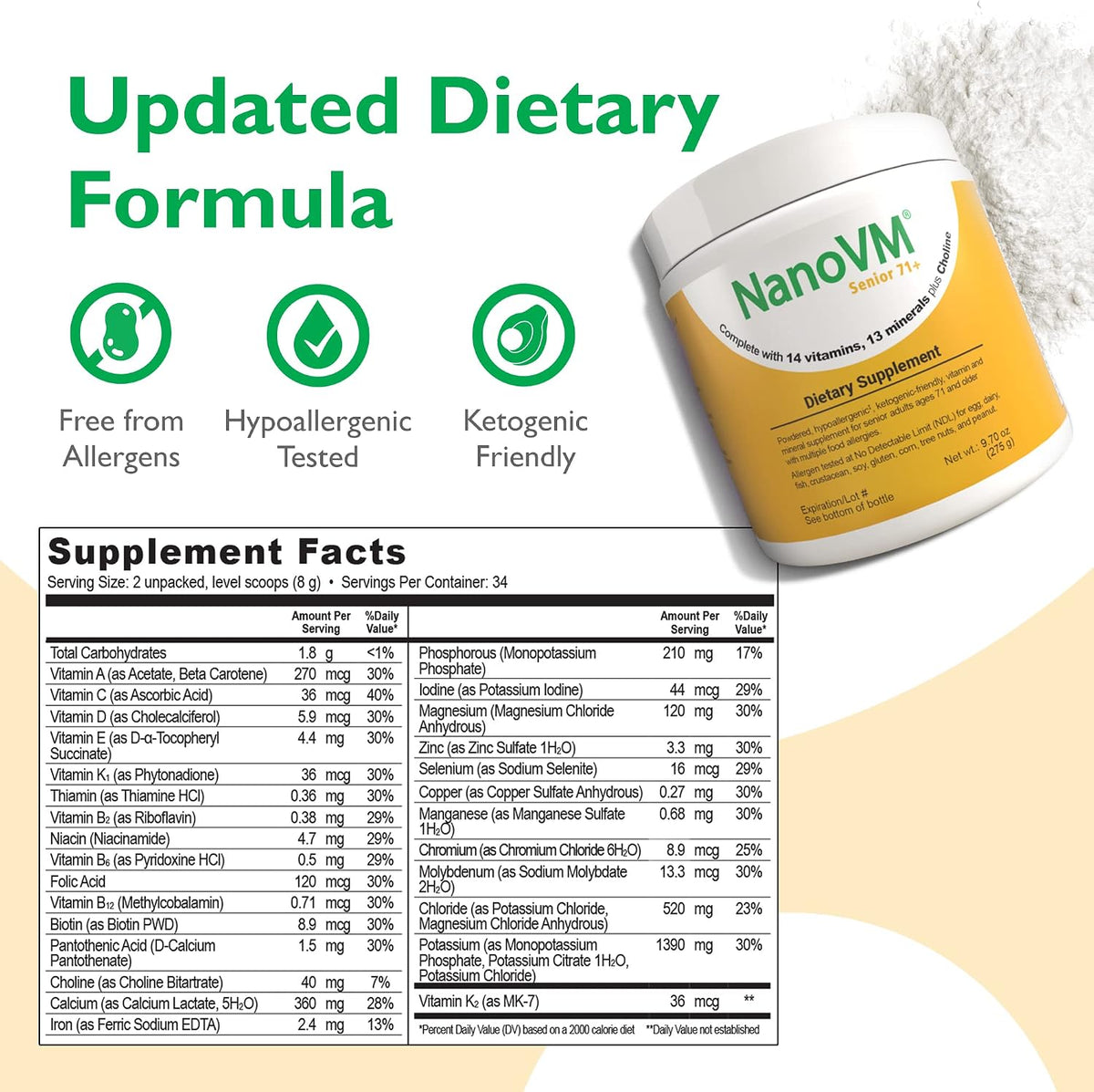 NanoVM Senior 71+ Allergen-Free Multivitamin Powder, 275 g - görsel 2