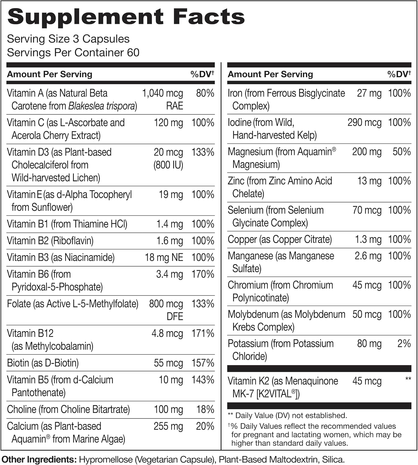 NATURELO Prenatal Multivitamin with Gentle Chelated Iron, Methylfolate, Plant Calcium and Choline - 180 Capsules - görsel 3